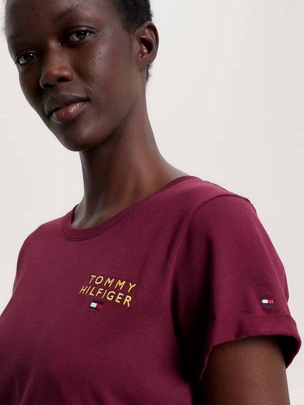 Damen-T-Shirt mit Tommy Hilfiger Logo, Burgunderrot UW0UW04914
